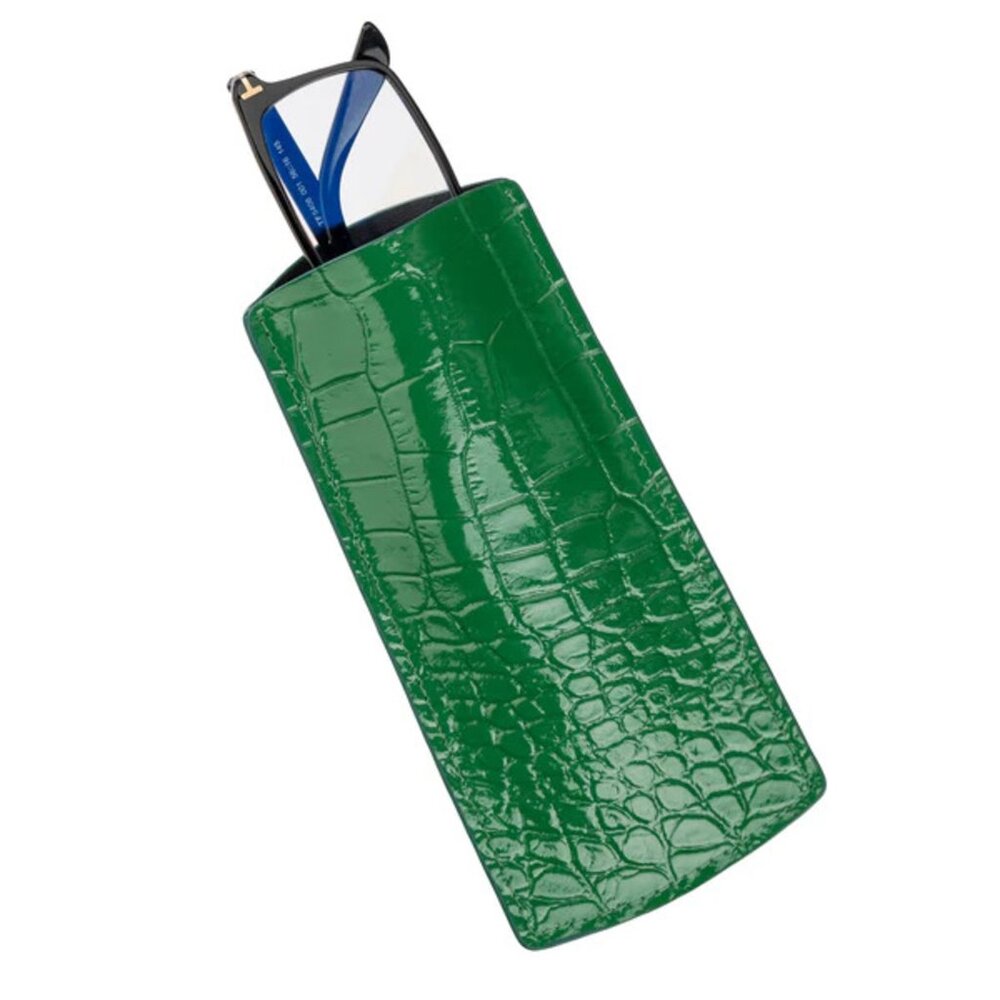 Calfskin Glasses Case – Alligator Effect, Luxury Feel - Neon Green Color
